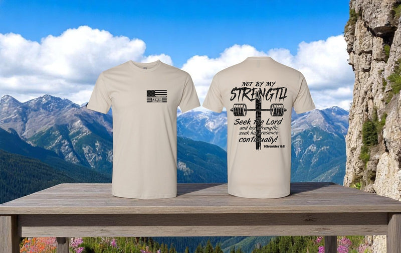 Men's Christian Tshirt Not By My Strength 1st Chronicles Jesus Inspirational Tee