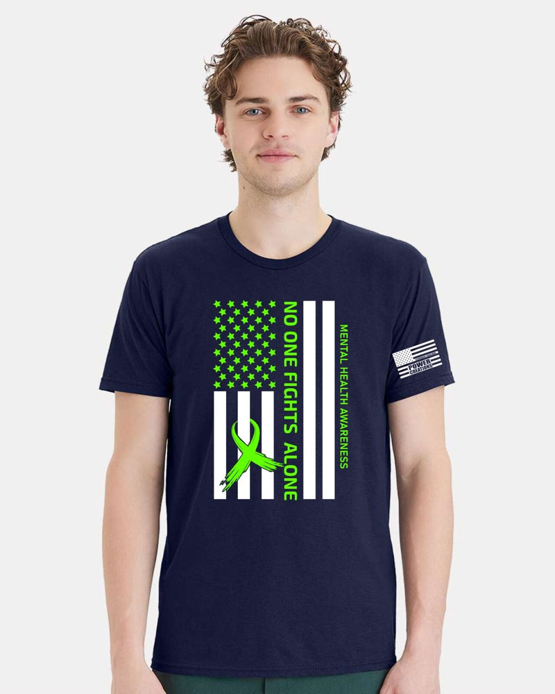 Mental Health Awareness Tshirt & FREE DECAL - Noone Fights Alone USA Flag Design