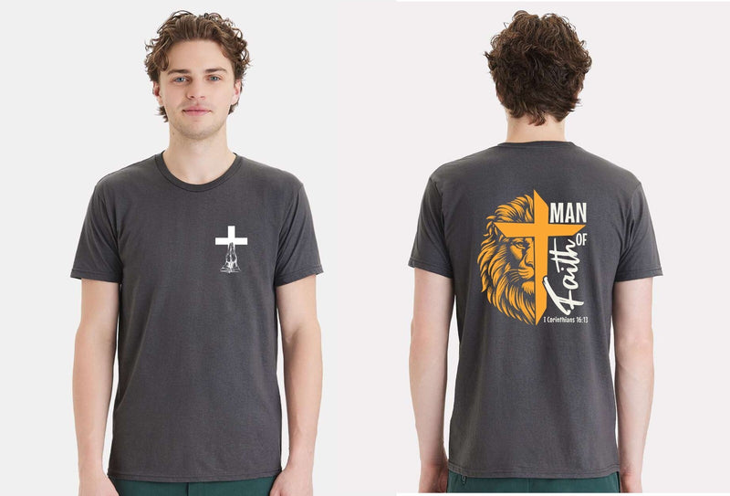 Men's Christian Tshirt Man of Faith Lion 1st Corinthians Short Sleeve Shirt