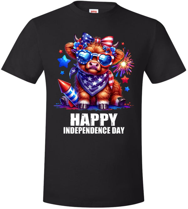 4th of July Highland Cow Tshirt - Happy Independence day Printed July 4th Shirt
