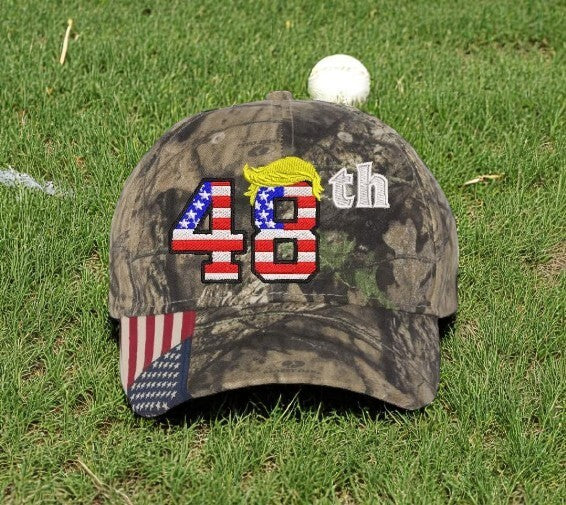 Trump 2028 Hat 48th President Adjustable Mossy Oak Hat with 48th and Trump Hair