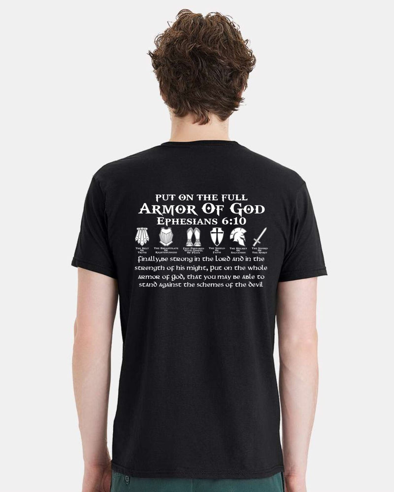 Christian Mens T-shirt " Put on the Full Armor of God Black Short Sleeve Shirt
