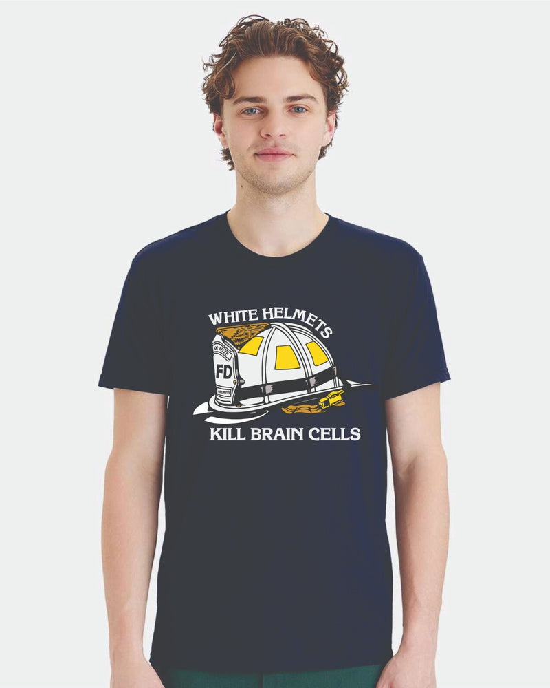Firefighter Tshirt - White Helmet Kill Brain Cells Fire Department Tshirt Fire