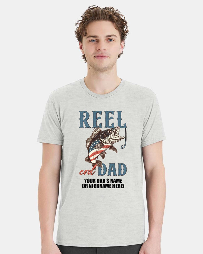 Reel Cool Dad Tshirt Fathers Day V1 Shirt with your dad's custom name printed