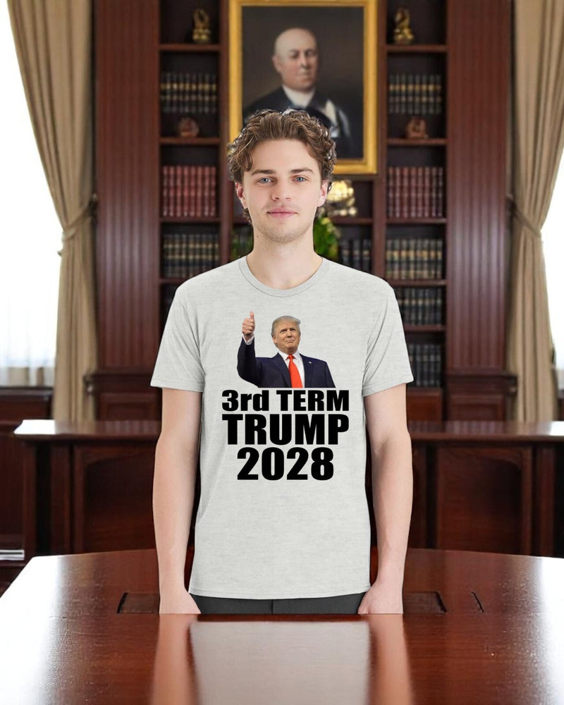 Trump 2028 T-Shirt 3rd Term 2028 Trump Thumbs Up Ash Gray Short Sleeve Shirt