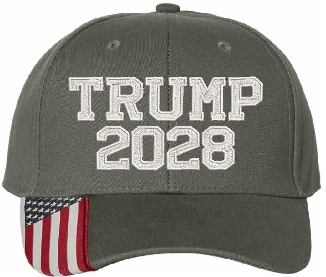 Trump 2028 Hat Embroidered Adjustable KATI or USA300 Hat with USA Brim Hat