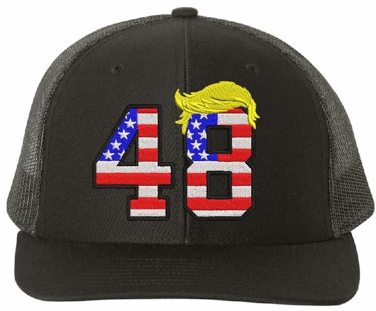 Third Term Trump 2028 "USA 48" w/ Hair Embroidered Hat MAGA Hat MESH BACK HATS