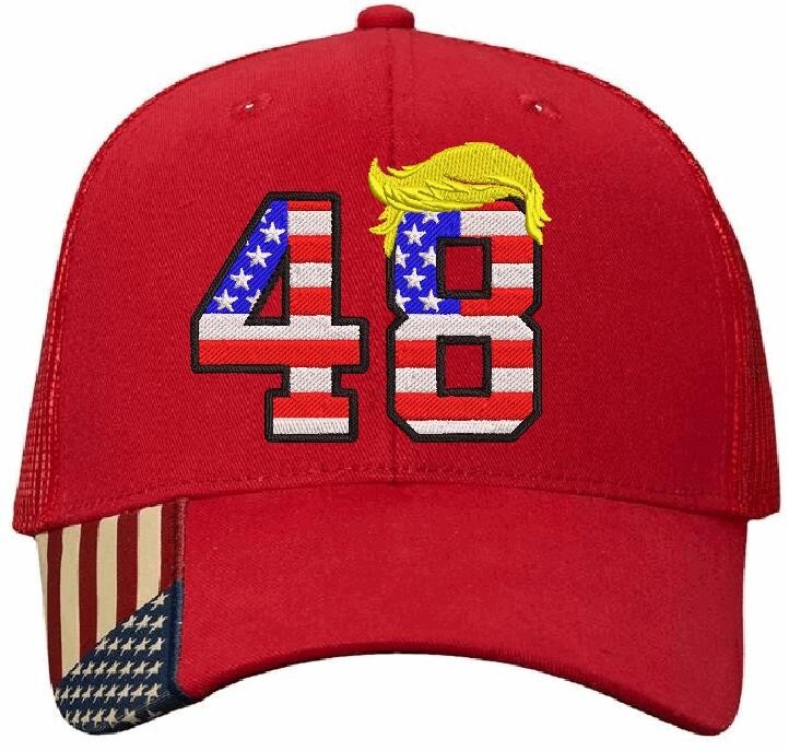 Third Term Trump 2028 "USA 48" w/ Hair Embroidered Hat MAGA Hat MESH BACK HATS