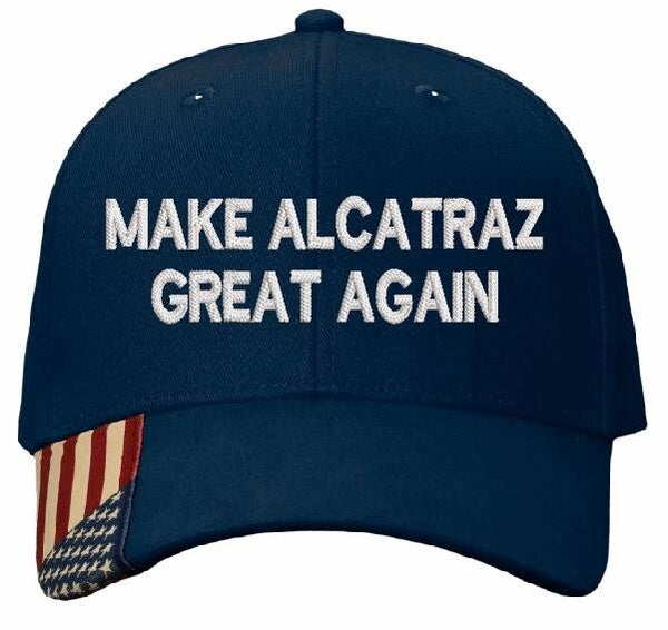 Make Alcatraz Great Again Hat TEXT Version Embroidered Adjustable NAVY BLUE Hat