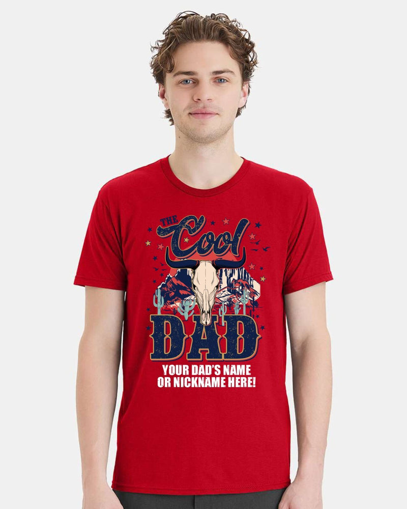 Reel Cool Dad Tshirt Fathers Day Shirt Bull Horns and Custom Dad's Name Below