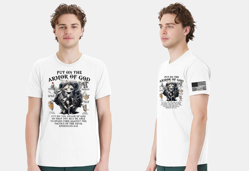 Christian Mens T-shirt "Armor of God Lion Sword Black Short Sleeve Jesus Shirt