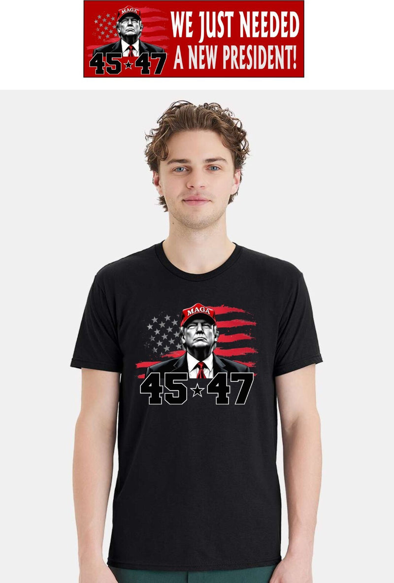 Trump 45 47 Making America Great Again Short sleeve T-shirt FREE BUMPER STICKER