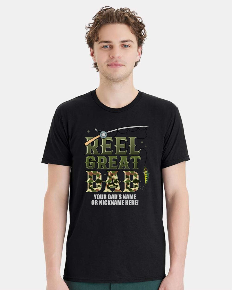 Fathers Day Tshirt Reel Great Dad Pole Fish with your dad's custom name printed