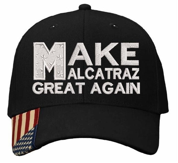 Make Alcatraz Great Again Hat Embroidered Adjustable Hat Black USA Flag Adj. Hat