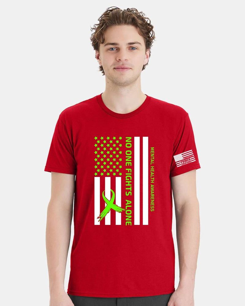 Mental Health Awareness Tshirt & FREE DECAL - Noone Fights Alone USA Flag Design