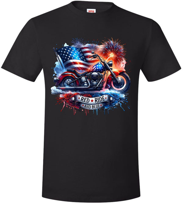 4th of July Independence day Tshirt Red Ride and Blue Motorcycle Printed Tshirt