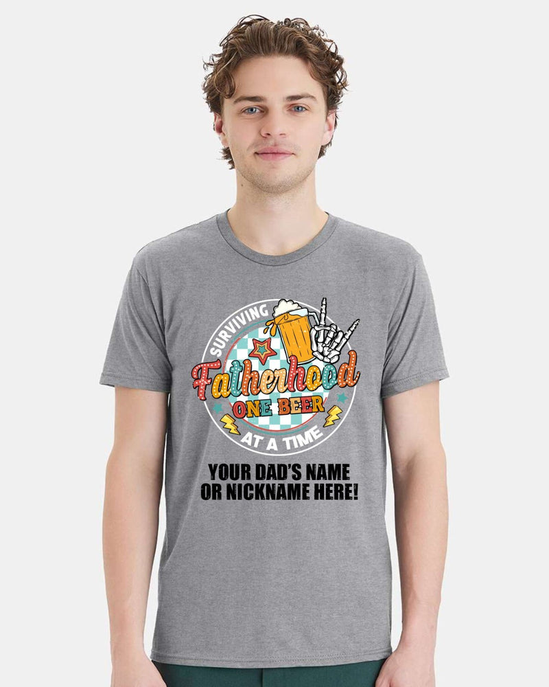 Father Day Tshirt - Men's Fatherhood Beer CUSTOM NAME Printed Dad's Tshirt