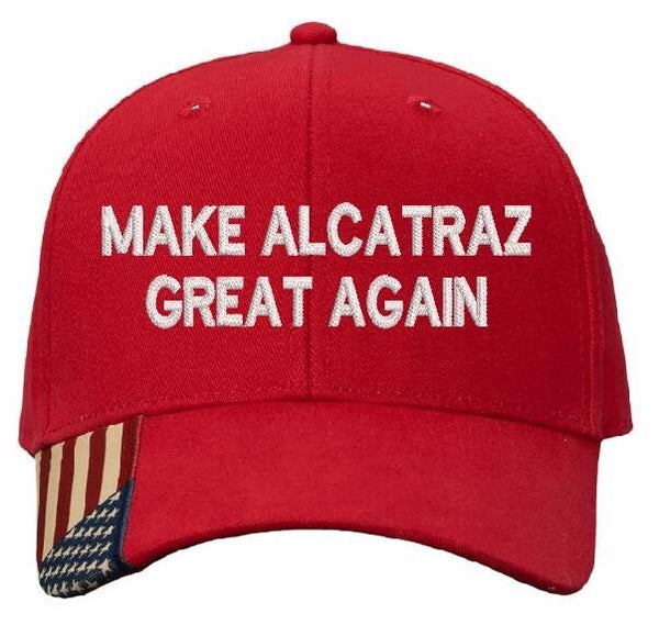 Make Alcatraz Great Again Hat TEXT Version Embroidered Adjustable Red Flag Hat