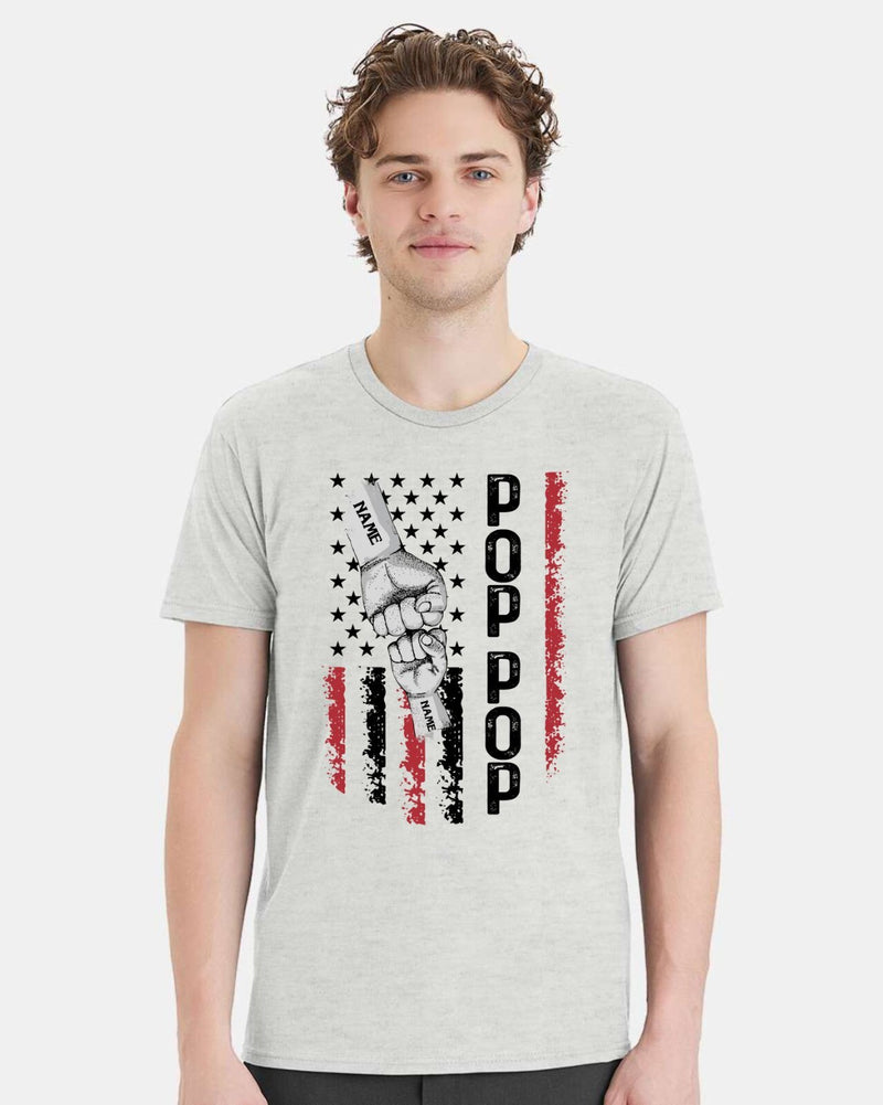 Father's Day Tshirt - POP POP Flag Design with your custom names in the fists