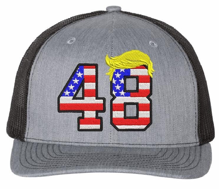 Third Term Trump 2028 "USA 48" w/ Hair Embroidered Hat MAGA Hat MESH BACK HATS