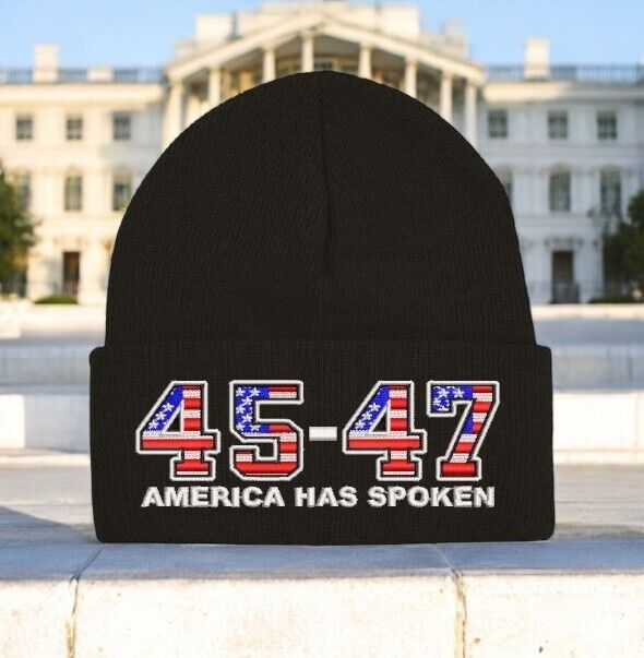 Trump 2024 Hat 45-47 America Has Spoken Black Winter Hat - Black Cuff Beanie