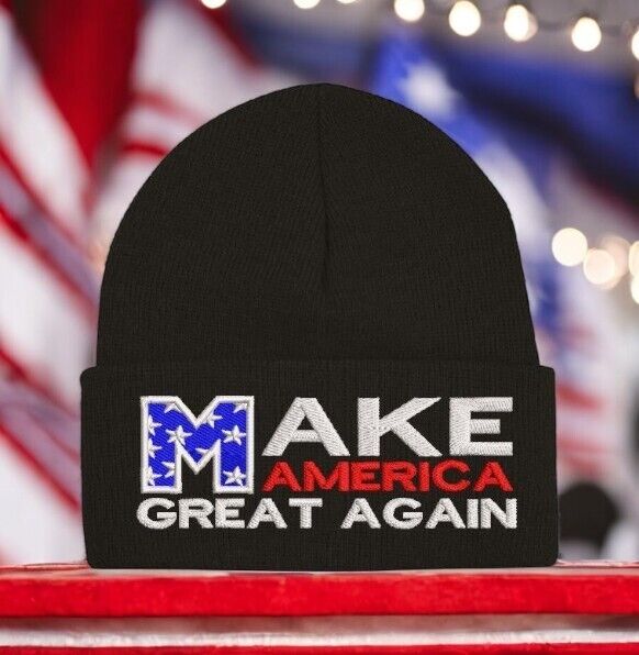 Trump Hat - Make America Great Again Winter Black Flip Cuff Beanie Winter Hat