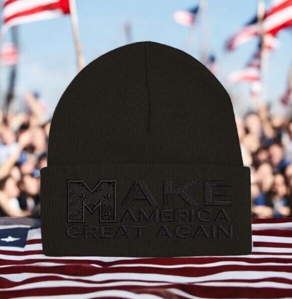 Trump Hat - Make America Great Again Winter Black Flip Cuff Beanie BLACKOUT HAT