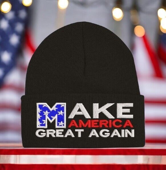 Trump Hat - Make America Great Again Winter Black Flip Cuff Beanie Winter Hat