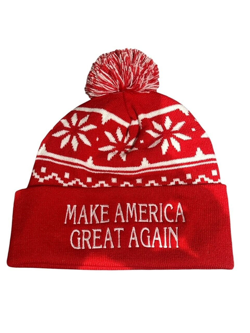 Make America Great Again Trump 2024 Winter Hat with RED Pom Pom (SET OF 2 HAT)