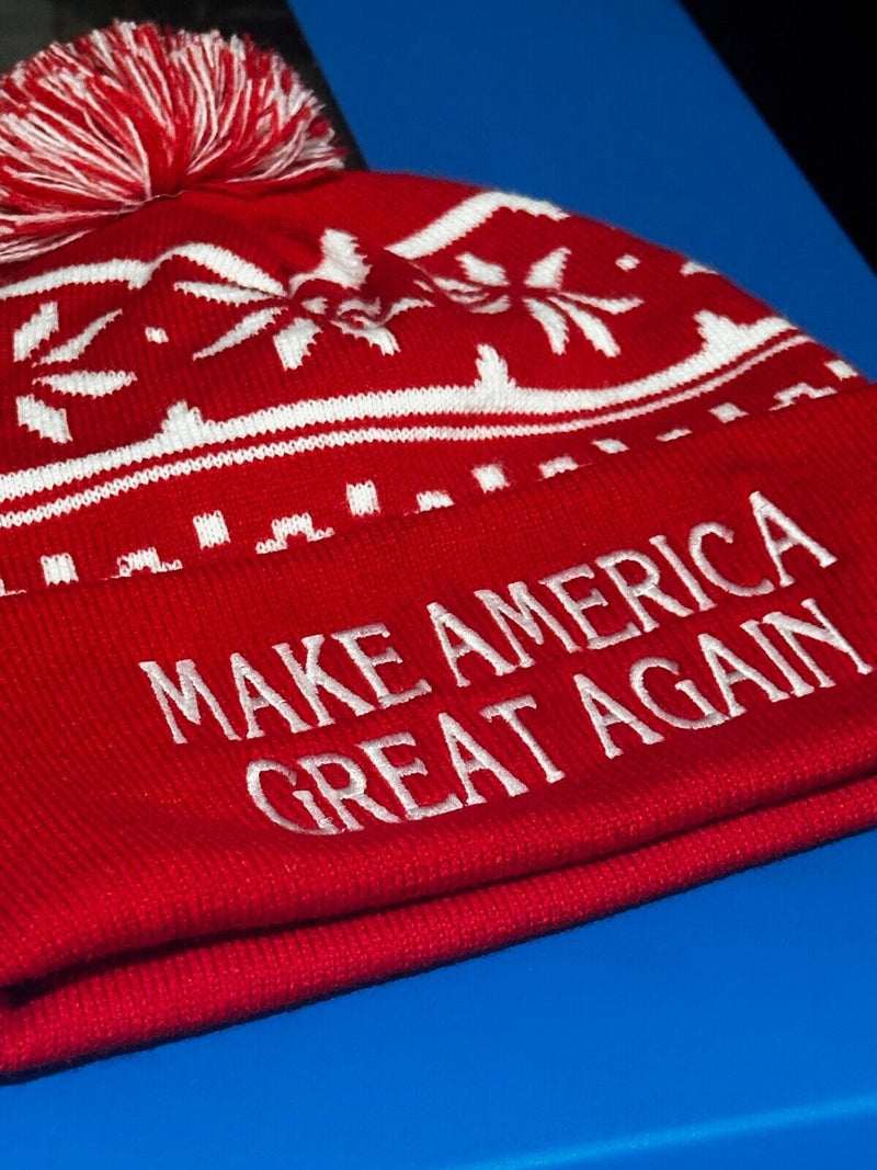 Make America Great Again Trump 2024 Winter Hat with RED Pom Pom (SET OF 2 HAT)