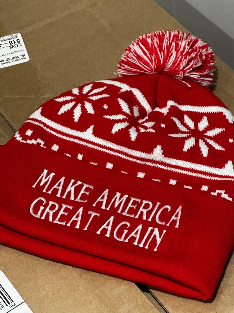 Make America Great Again Trump 2024 Winter Hat with RED Pom Pom (SET OF 2 HAT)