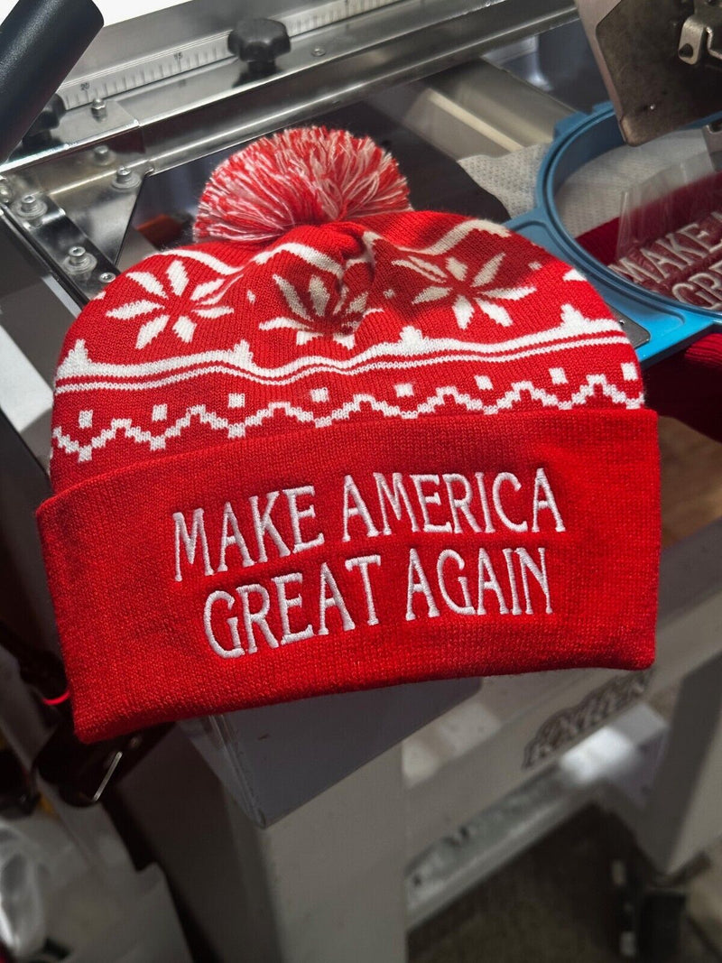 Make America Great Again Trump 2024 Winter Hat with RED Pom Pom (SET OF 2 HAT)