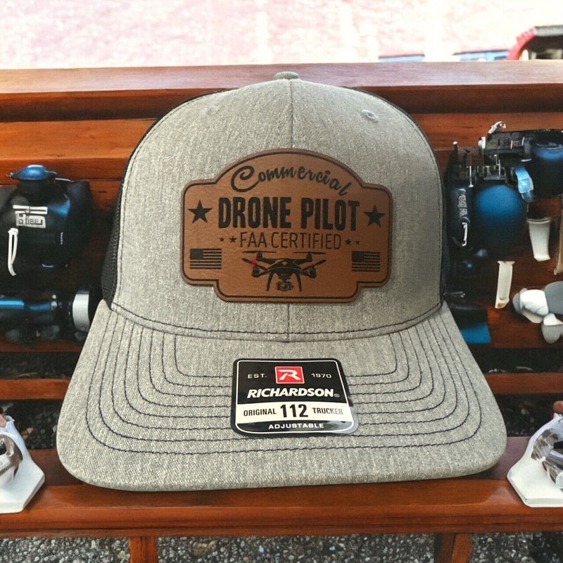 Drone Pilot FAA Certified Leather Badge Hat - Commerical Drone Pilot Adjustable