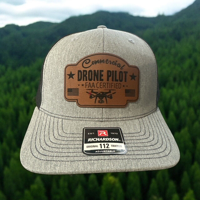 Drone Pilot FAA Certified Leather Badge Hat - Commerical Drone Pilot Adjustable