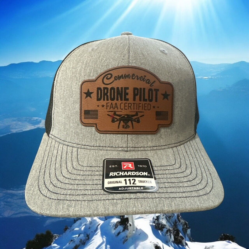 Drone Pilot FAA Certified Leather Badge Hat - Commerical Drone Pilot Adjustable