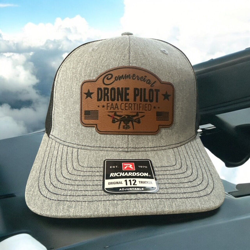 Drone Pilot FAA Certified Leather Badge Hat - Commerical Drone Pilot Adjustable