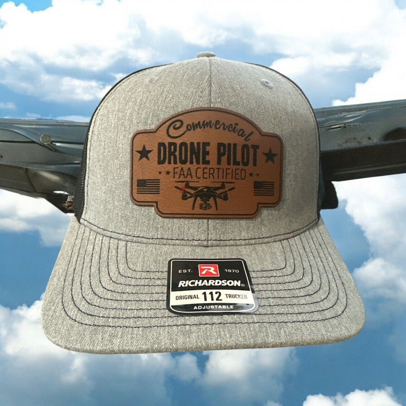 Drone Pilot FAA Certified Leather Badge Hat - Commerical Drone Pilot Adjustable
