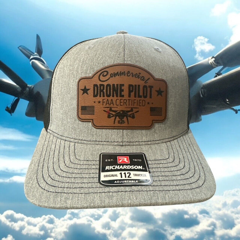 Drone Pilot FAA Certified Leather Badge Hat - Commerical Drone Pilot Adjustable