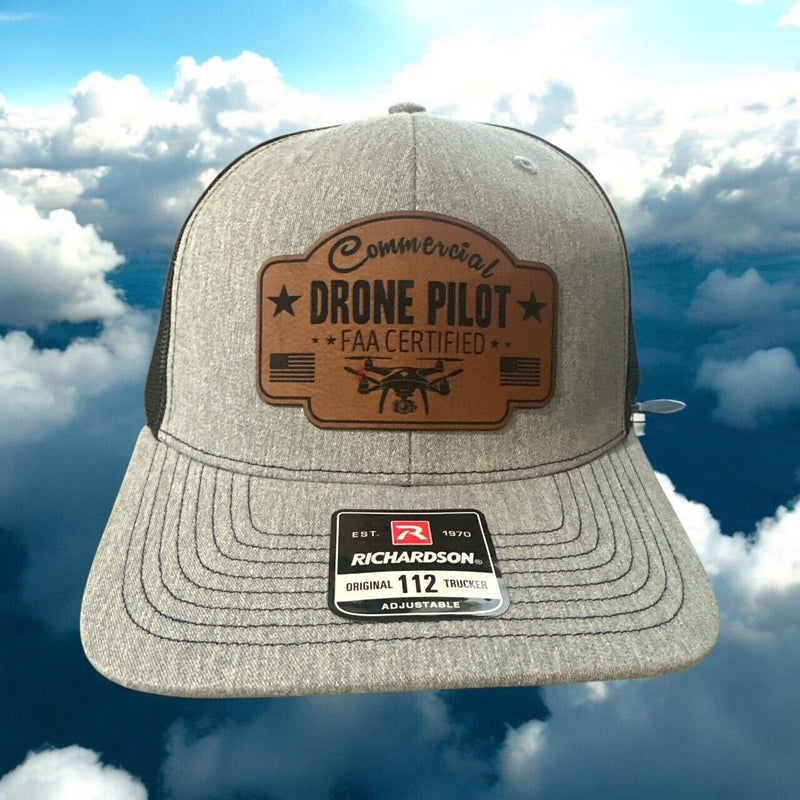Drone Pilot FAA Certified Leather Badge Hat - Commerical Drone Pilot Adjustable