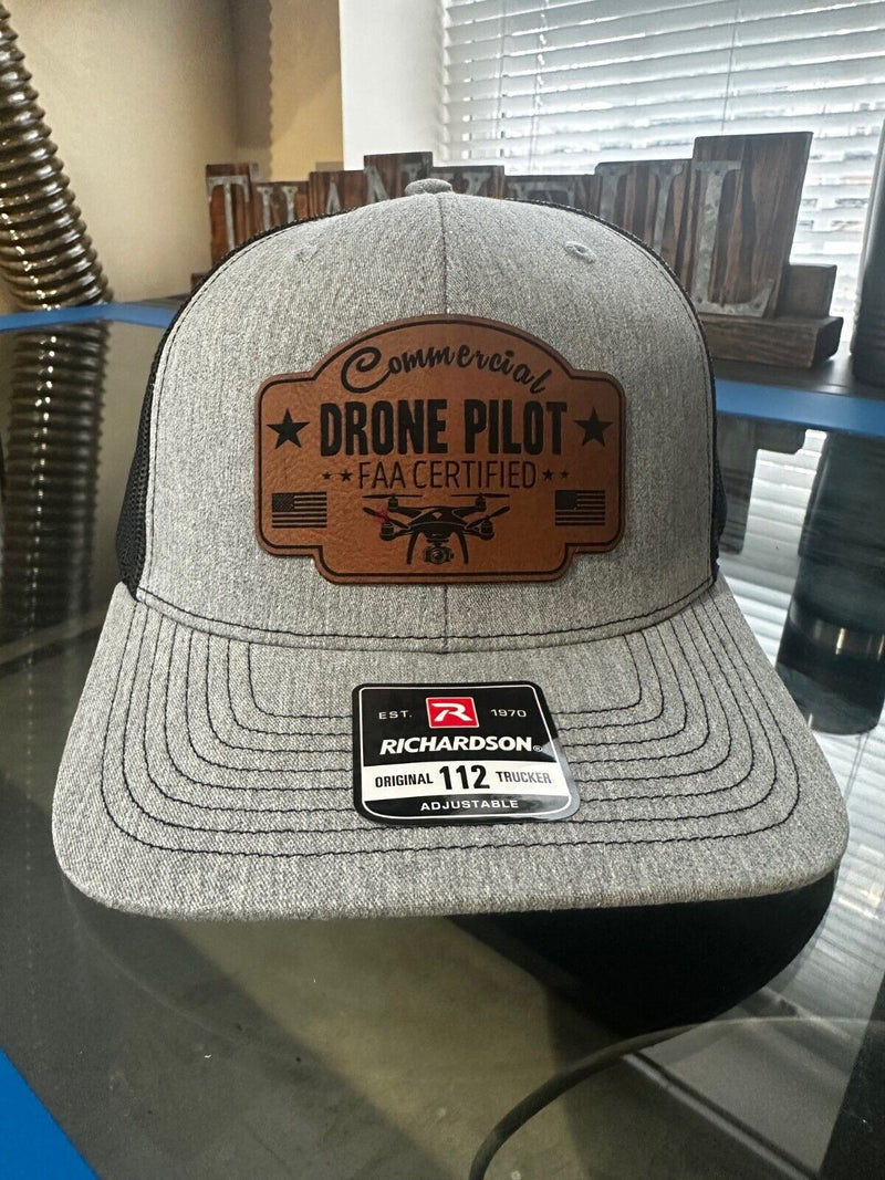 Drone Pilot FAA Certified Leather Badge Hat - Commerical Drone Pilot Adjustable