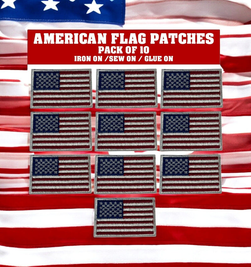 American Flag Patches (10-Pack) USA FLAG Embroidered Iron on Patch 1" x 1.5" USA