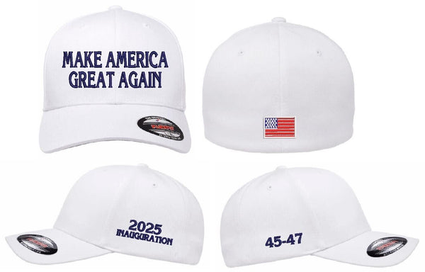 Donald Trump Inauguration Hat Flex Fit hat w/ 2025 Side, 45-47 and USA back flag
