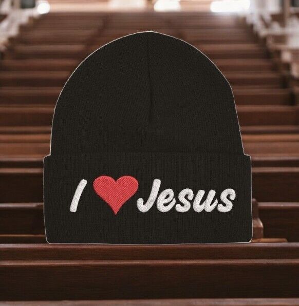I Love Jesus Winter Beanie Hat - Christian Men or Woman Knit Winter Adult Hat