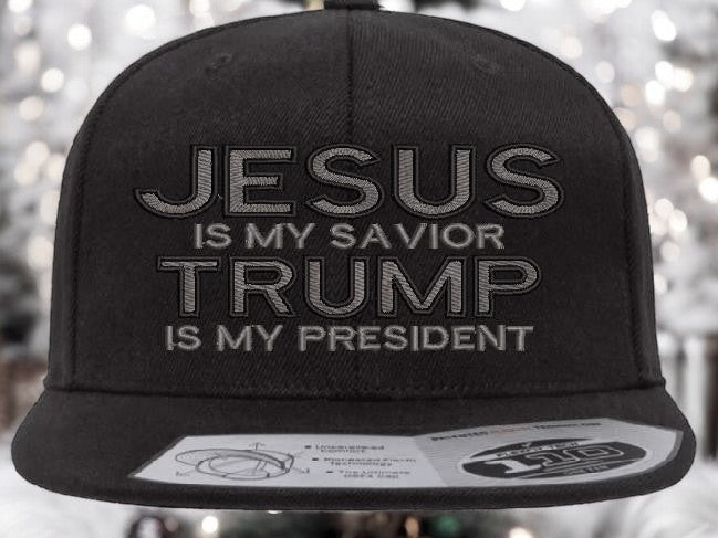 Jesus is my savior Trump is my President Adjustable 110F Flex Embroidered Black Flat Bill Bal Cap.