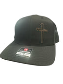 Jesus 3 Nail Cross Leatherette Badge Black Hat Option with FREE 4" 3 Nail Cross Decal in Black
