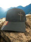 Jesus 3 Nail Cross Leatherette Badge Black Hat Option with FREE 4" 3 Nail Cross Decal in Black