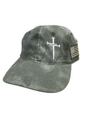Jesus 3 Nail Cross TAC600 Hat with side USA Flag Patch and FREE 4" 3 Nail Cross Decal in Black