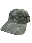 Jesus 3 Nail Cross TAC600 Hat with side USA Flag Patch and FREE 4" 3 Nail Cross Decal in Black
