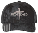 Christian Hats for Men or Women Redeemed 3 Nail Cross Adjustable Embroidered Hat with USA Flag Brim Machine Washable Dads Supporting Dads Message