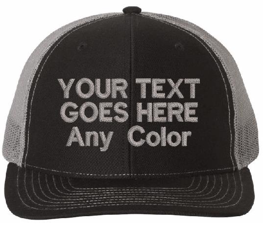 Custom Embroidered Text Hat with your choice of text and color of embroidery